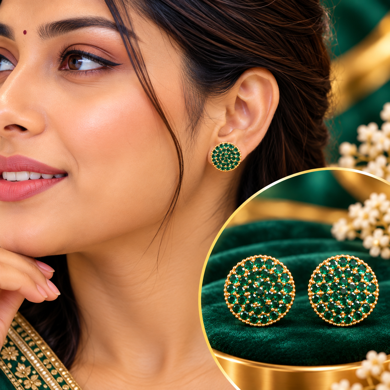 Royal Ruby CZ & Pearl Drop Gold Jhumka Earrings